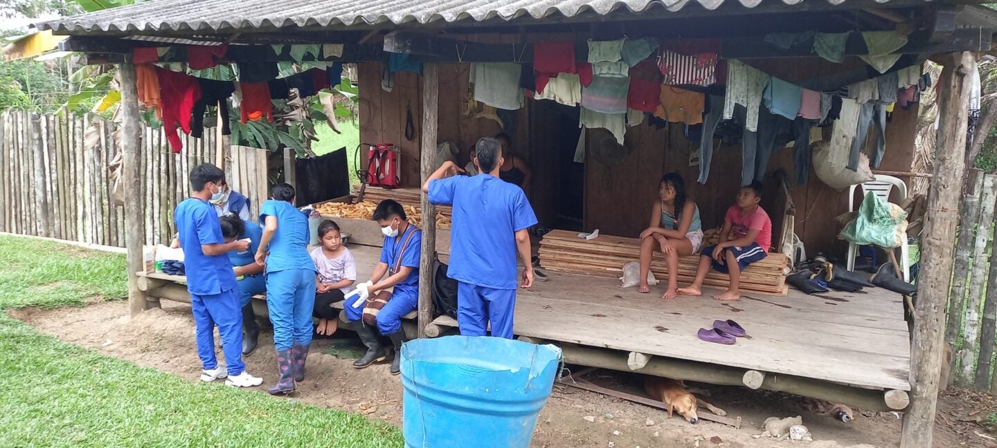 Indigenous nursing technicians go house-to-house in Puerto Nariño, two hours downriver from Puerto Leguizamo, to do sample testing for malaria