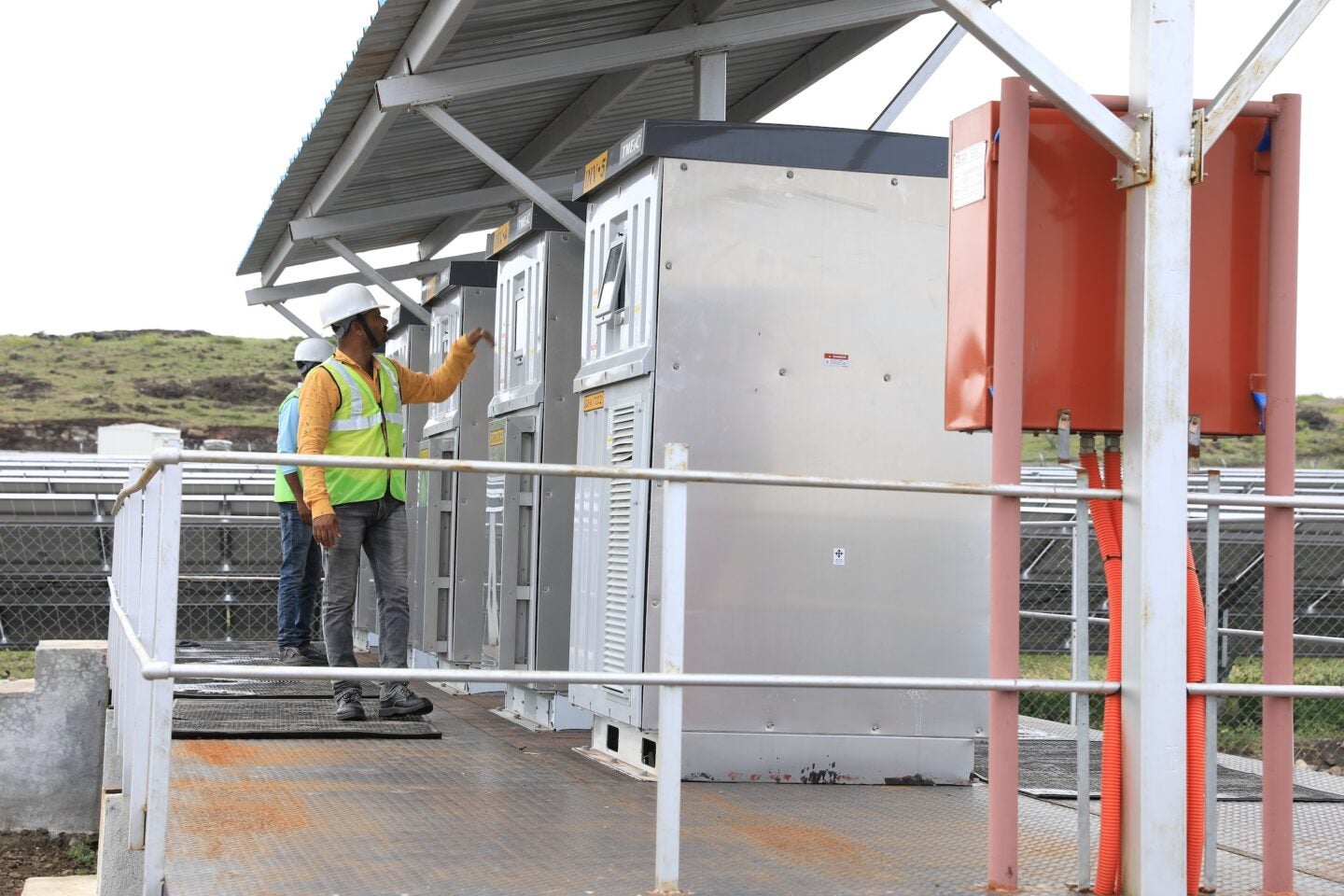 The team from Nuru, one of Africa's pioneerig renewable energy companies, maintains battery storage systems in the Demcratic Republic of Congo, 2023 (Photo Courtesy of GEAPP)