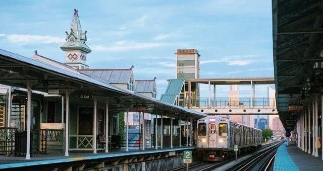 a subway train on a station