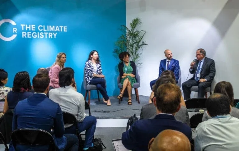 Warren Evans (far right) speaks on a panel entitled: What Gets Measured Gets Financed: Climate Finance Funding Flows and Opportunities, at COP27 in 2022. (Photo courtesy of Warren Evans)