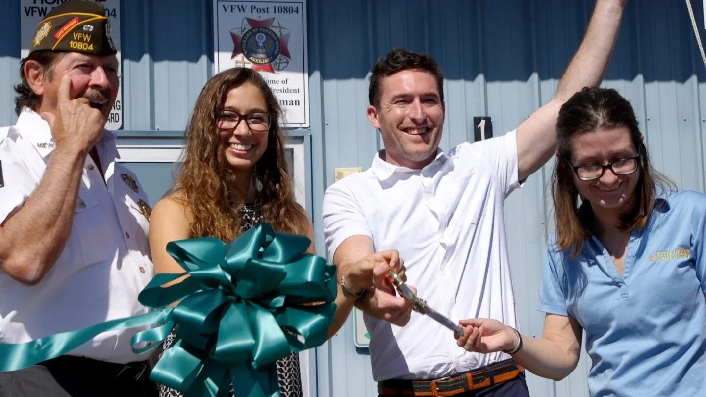 A ribbon-cutting for the new solar system installed at the veteran's center in Little River, South Carolina and that will save the center $35,000. (Photo Courtesy of RE-volv)